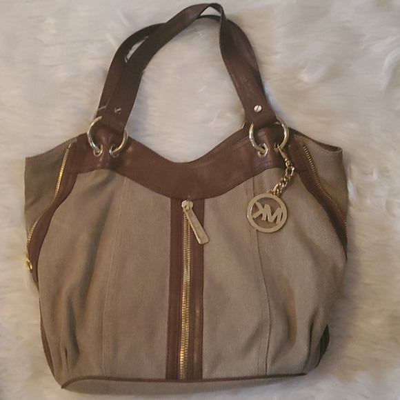 MICHAEL Michael Kors Handbags - MK leather and Canvas bag used zip front